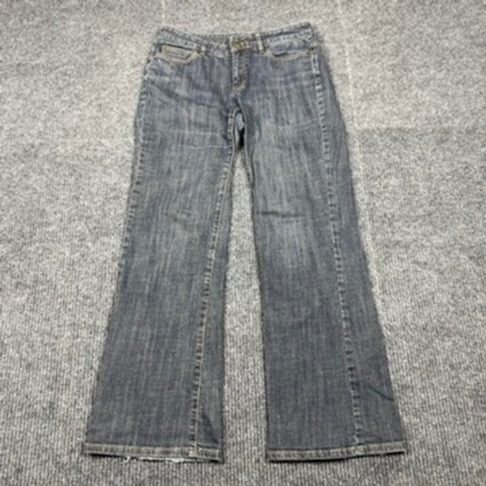Michael Kors Women Dark Wash Bootcut Jeans Gold MK Logo Size 6/33 RN111818